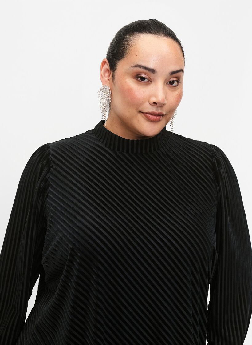 Strukturmønstret kjole i velour, Black, Model image number 2