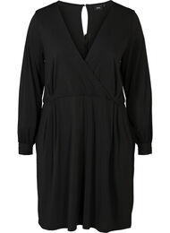 Langærmet kjole med v-udskæring, Black