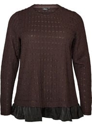 Struktureret bluse med fl&aelig;sekant, Brun