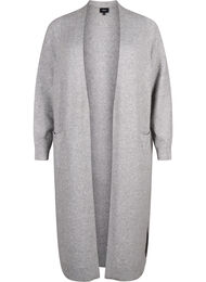 Lang strikcardigan med lommer, Light Grey Melange