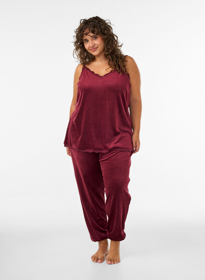 Velourtop med blondekanter, R&oslash;d, Model image number 1