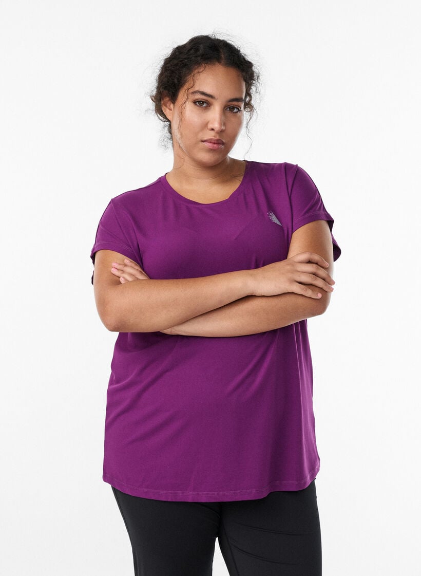 Ensfarvet tr&aelig;nings t-shirt, Lilla, Model image number 0
