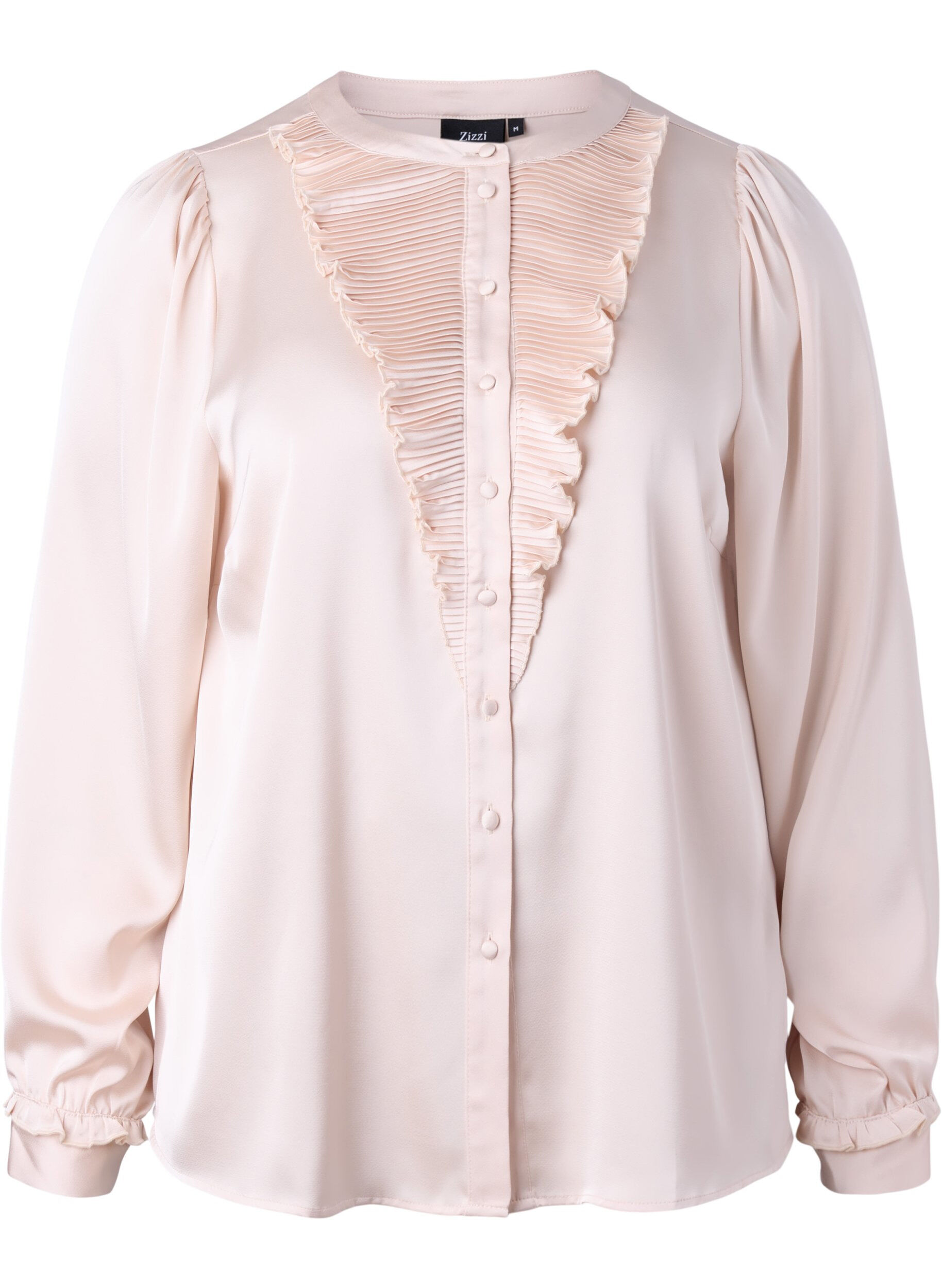 Zizzi Skjortebluse i satin med fl&aelig;sedetaljer, Champagne, Packshot image number 0