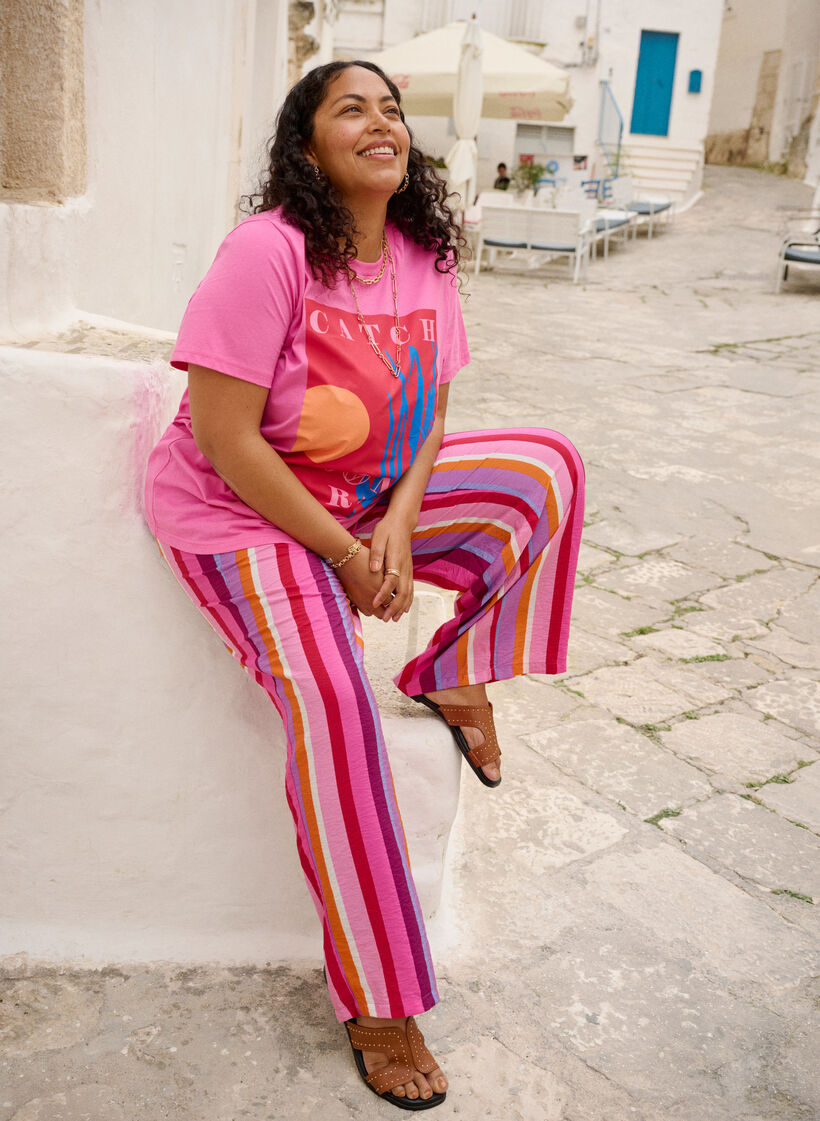 Løse viskosebukser med striber, Lyserød, Image image number 0