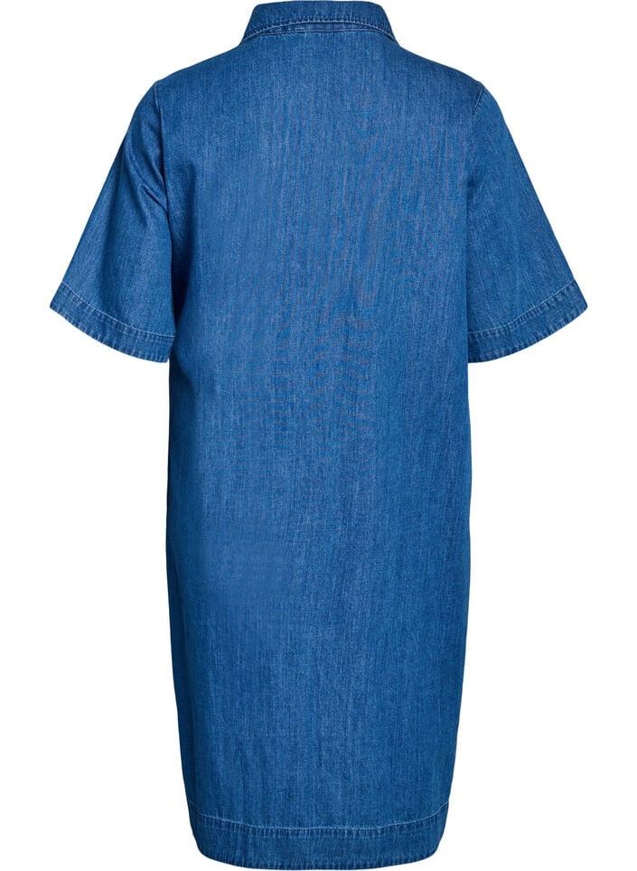 Denimkjole med knapper og bindedetalje, Bl&aring;, Packshot