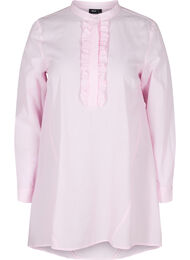 Bomulds skjorte med striber og flæser, Pink Stripe