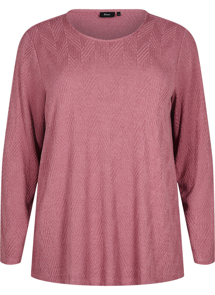 Langærmet bluse med mønster, Brun, Packshot image number 0