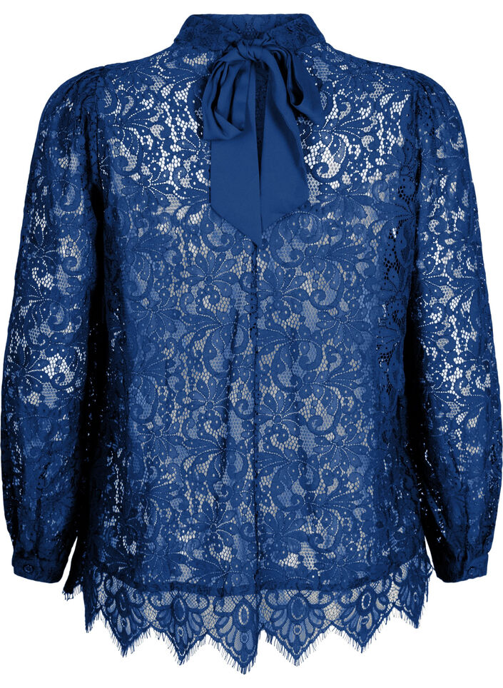 Blonde bluse med sløjfedetalje, Estate Blue, Packshot image number 1