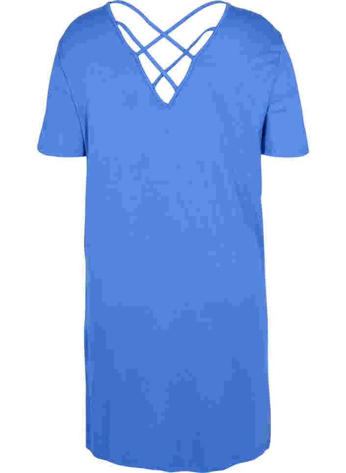 Kortærmet viskose kjole med rygdetalje, Dazzling Blue, Packshot image number 1
