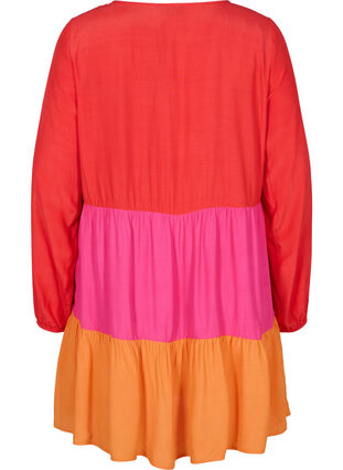 Viskose tunika med color-block, Pink Block, Packshot image number 1