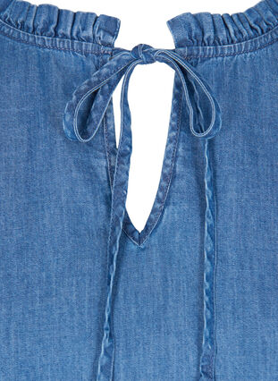 Denimkjole i bomuld med bindedetalje, Blue denim, Packshot image number 2