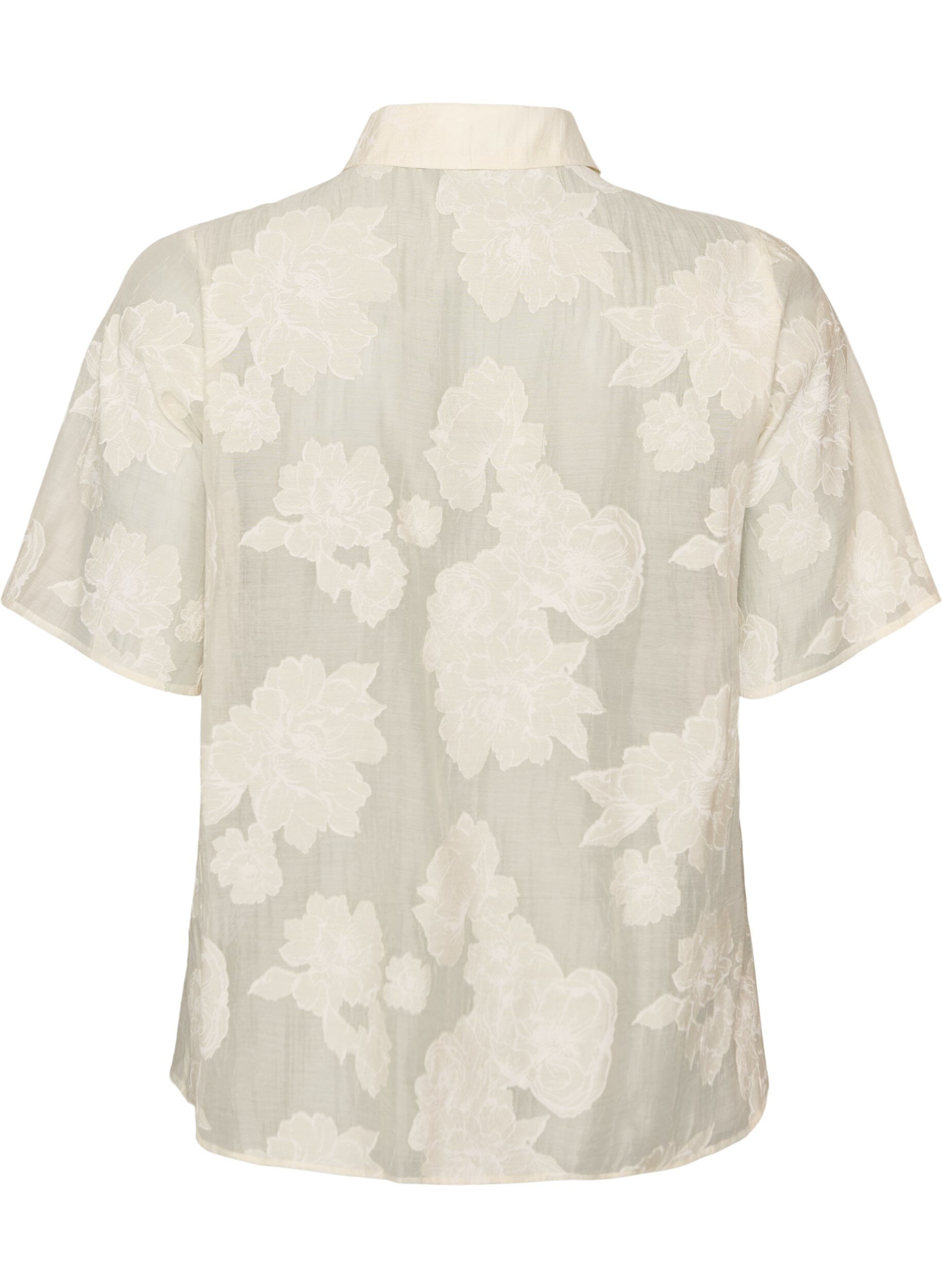 Zizzi Transparent skjortebluse med blomstermotiver, Beige, Packshot image number 1