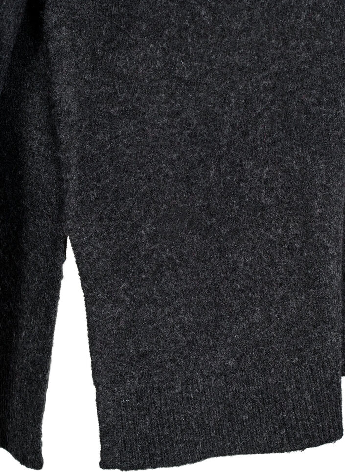 Strikbluse med uld og slidser, Dark Grey Melange, Packshot image number 3