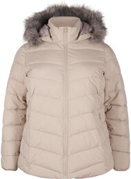 Kort pufferjakke med h&aelig;tte, Beige