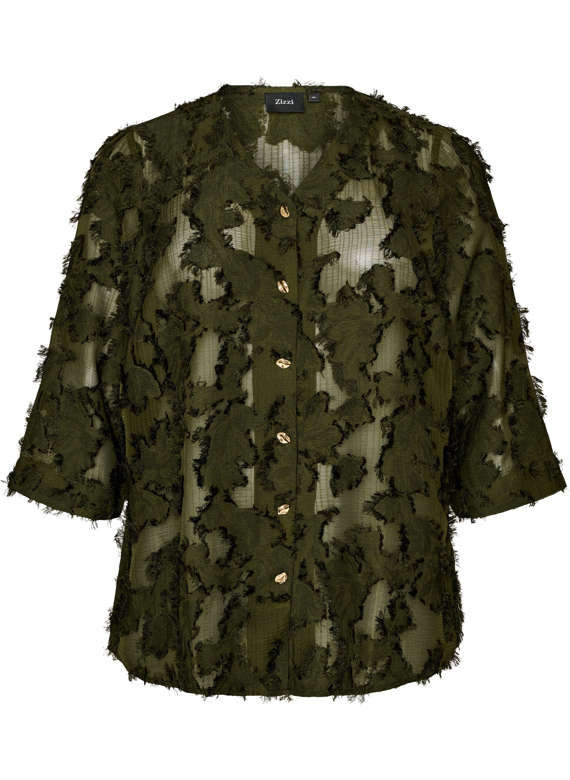 ZizziBluse med frynsede tr&aring;de og struktur, Gr&oslash;n, Packshot image number 0