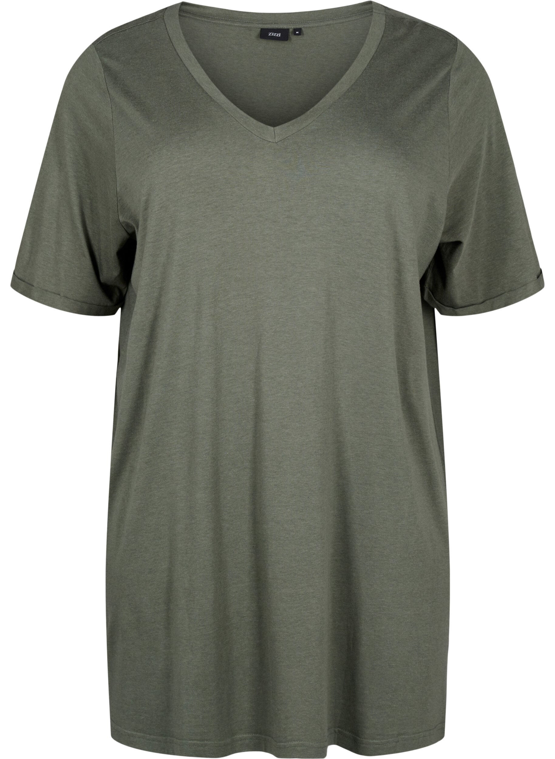 Ensfarvet oversize t-shirt med v-hals