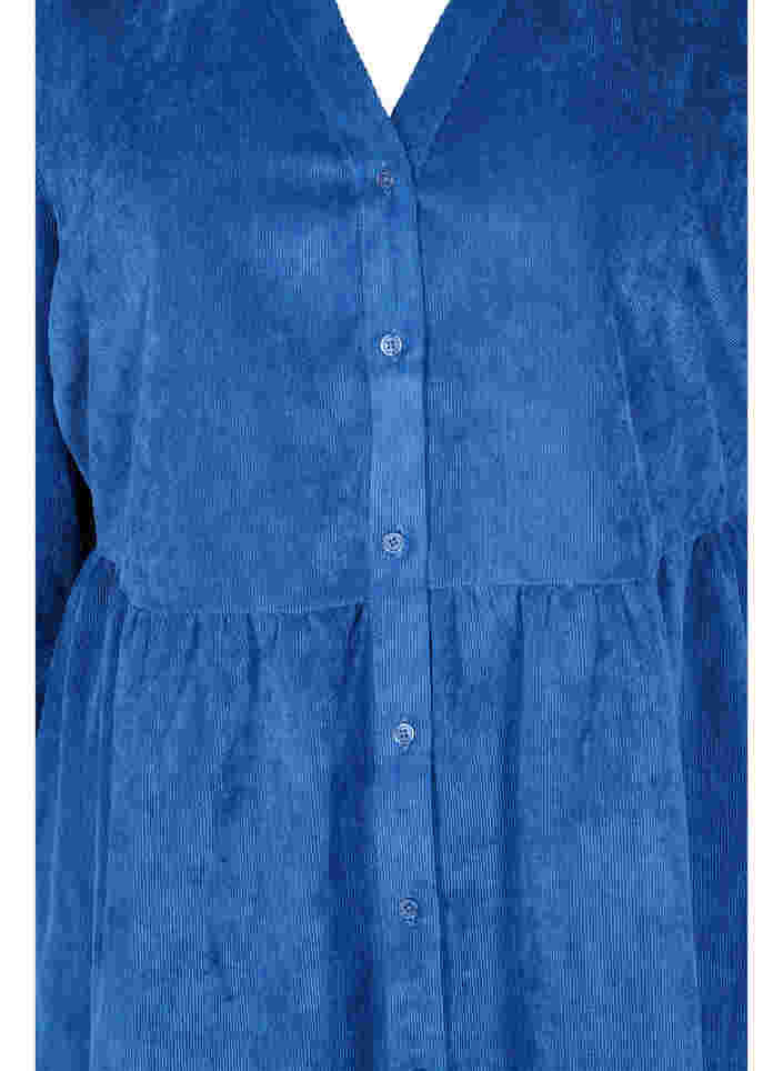Fløjlskjole med 3/4 ærmer og knapper, Estate Blue, Packshot image number 2