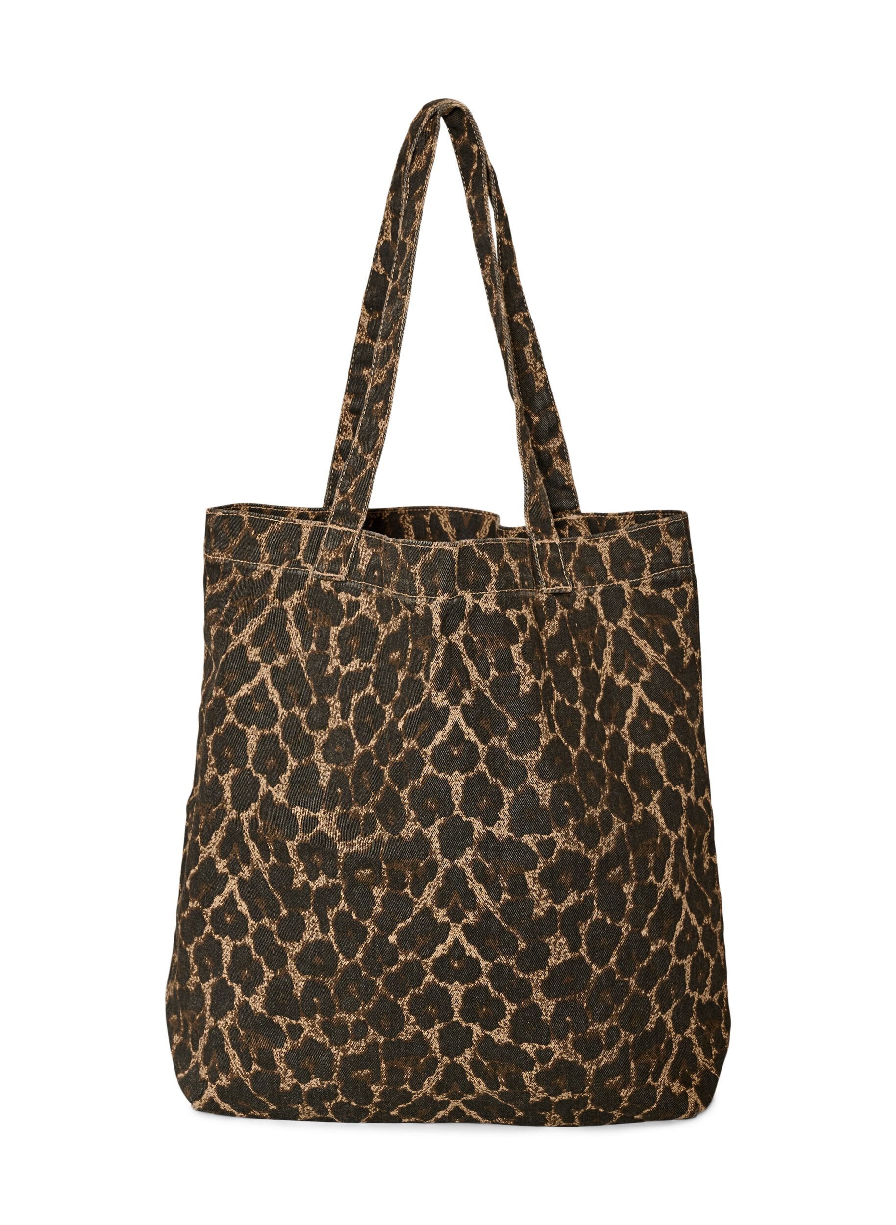 Shoppingbag i denim med leopardm&oslash;nster
