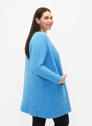 Lang strikcardigan med uld og lommer, French Blue, Model image number 1