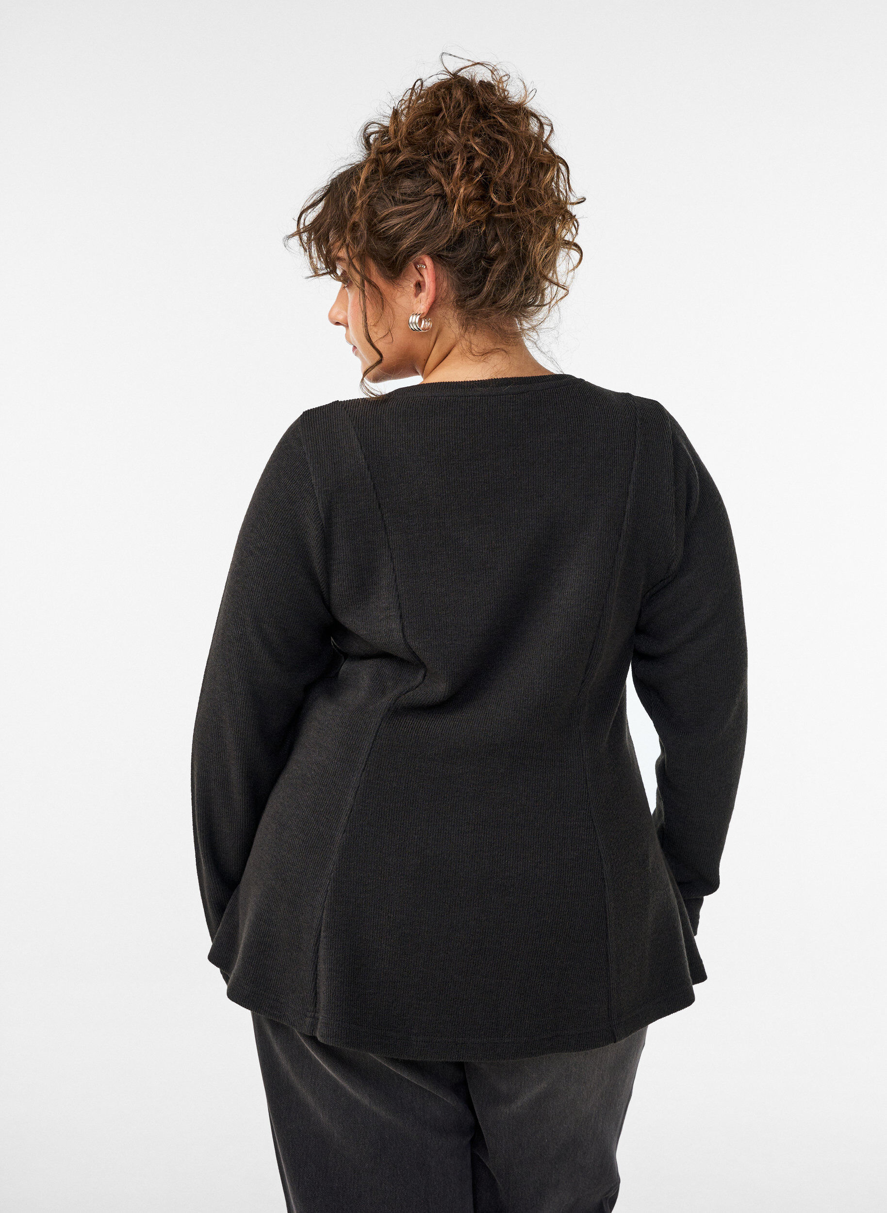 ZizziJerseybluse med ribstruktur og A-form, Sort, Model image number 2
