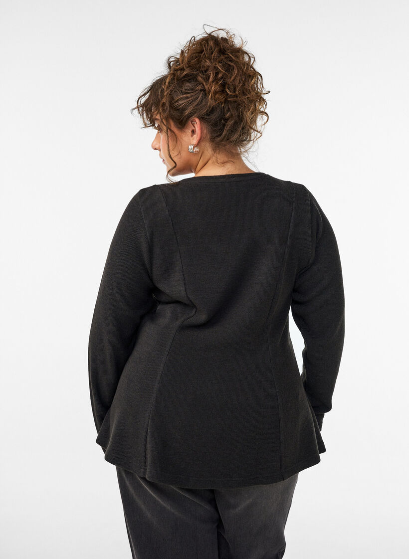 Jerseybluse med ribstruktur og A-form, Sort, Model image number 2