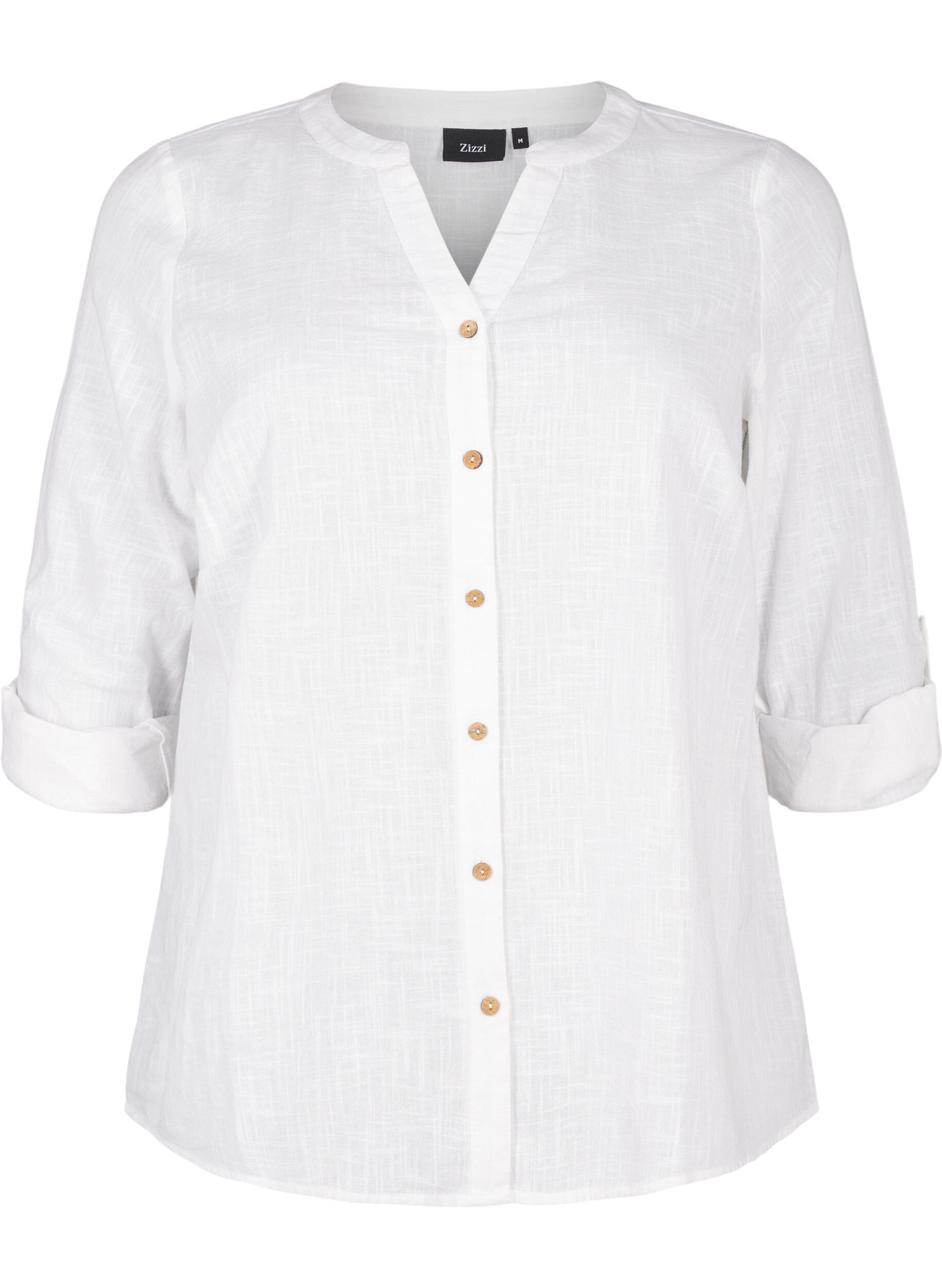 ZizziSkjortebluse i bomuld med v-udsk&aelig;ring, Hvid, Packshot image number 0