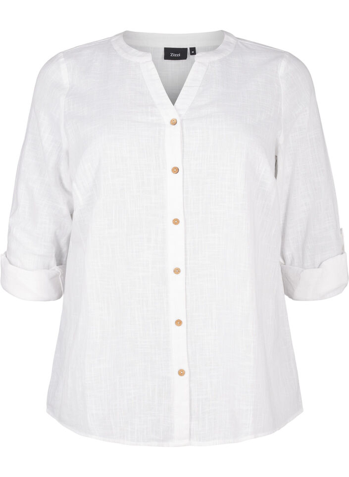 Skjortebluse i bomuld med v-udsk&aelig;ring, Hvid, Packshot image number 0