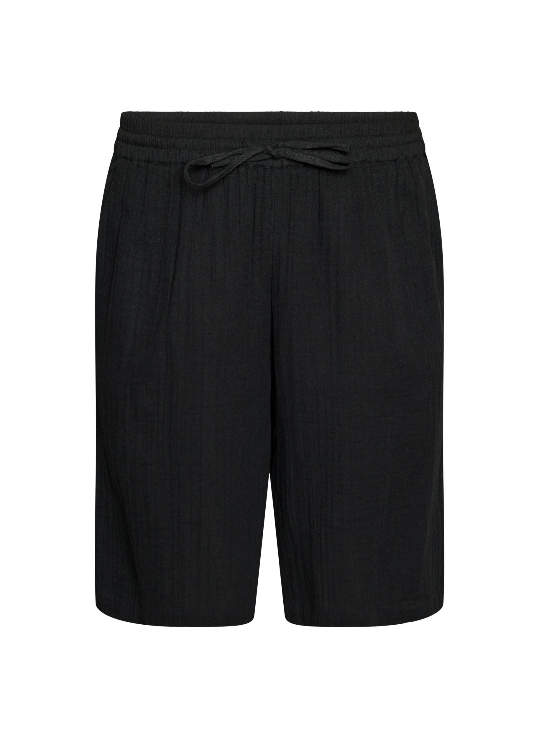 ZizziL&oslash;se shorts i bomuldsmusselin med h&oslash;j talje, Sort, Packshot image number 0