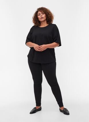 Bomulds bluse med brede 2/4 ærmer, Black, Model image number 2