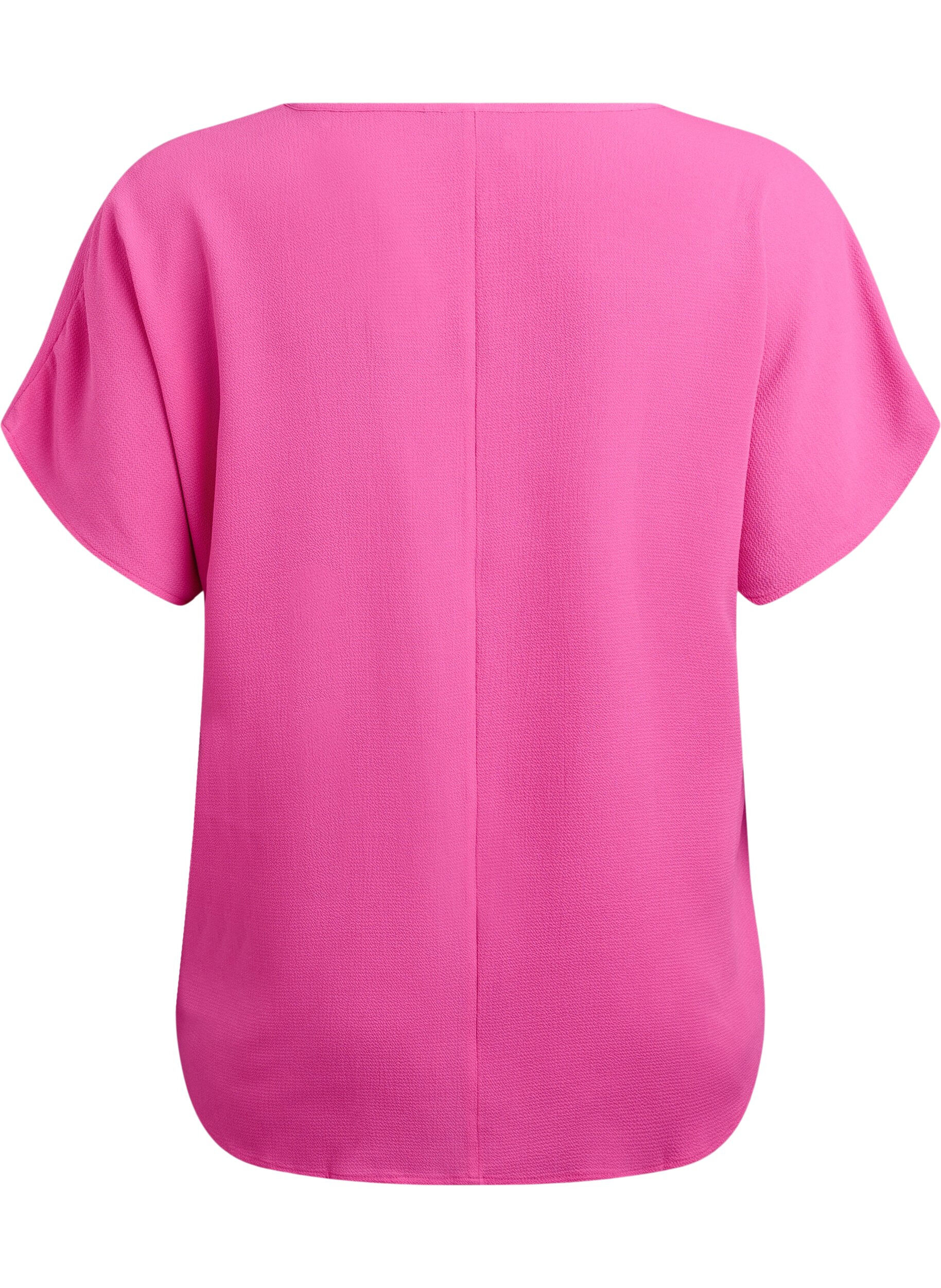 ZizziBluse med korte &aelig;rmer og rund halsudsk&aelig;ring, Lyser&oslash;d, Packshot image number 1