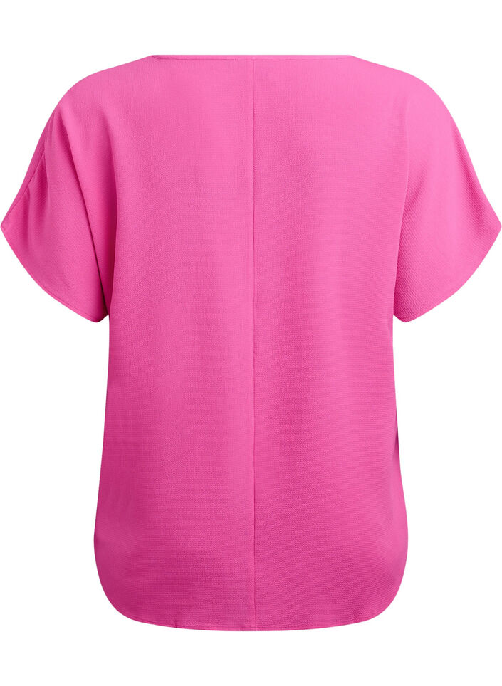 Bluse med korte &aelig;rmer og rund halsudsk&aelig;ring, Lyser&oslash;d, Packshot image number 1