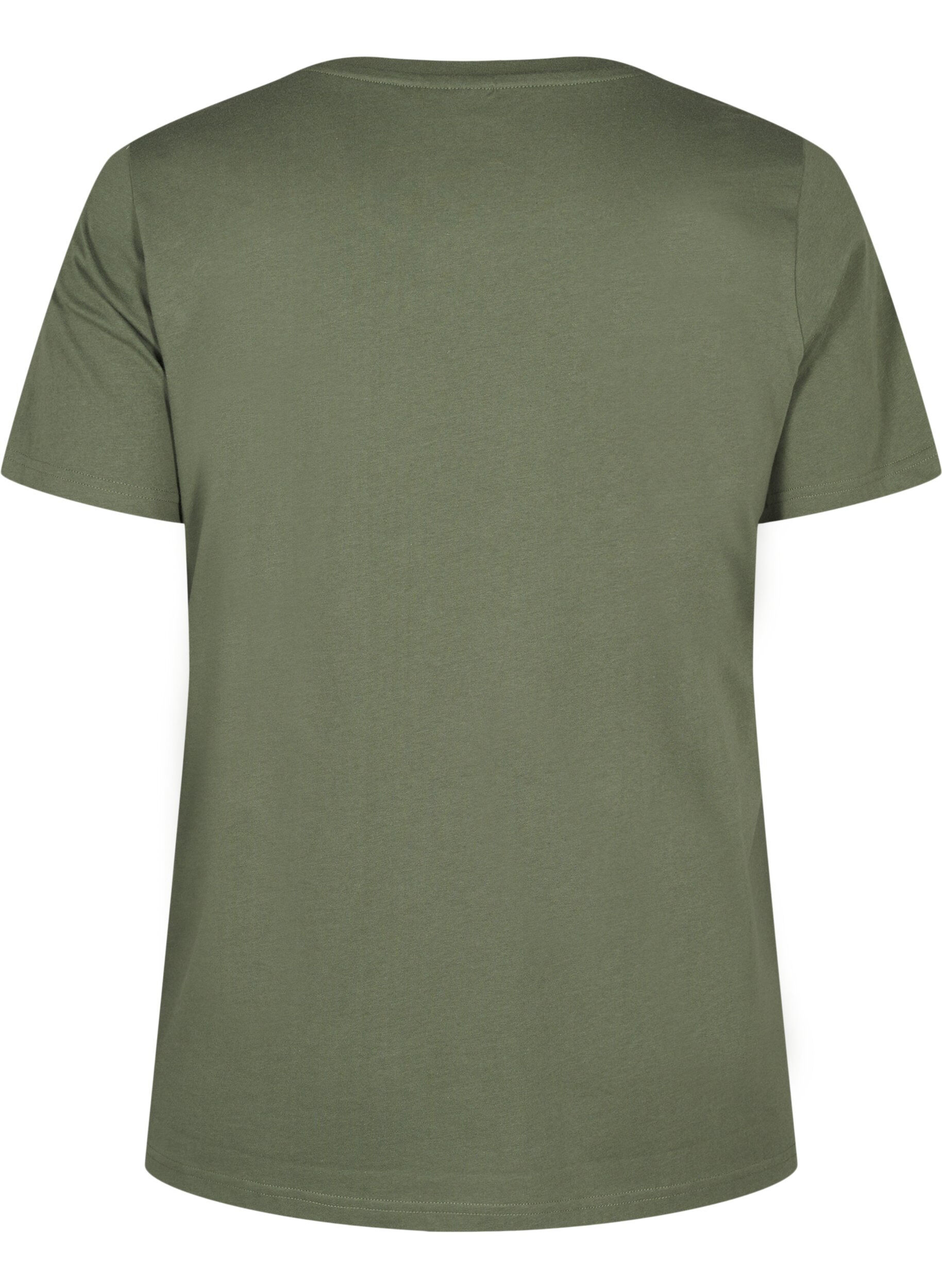 Zizzi T-shirt i &oslash;kologisk bomuld med sl&oslash;jfedetalje, Thyme, Packshot image number 1