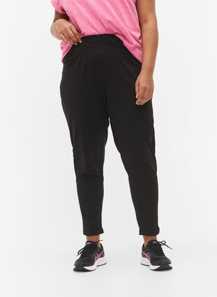 Ensfarvede bukser i bomuld, Black, Model image number 2