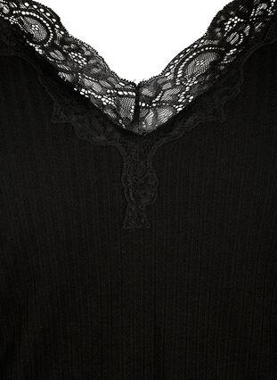 Bluse med 3/4 ærmer og blondedetaljer, Black, Packshot image number 2