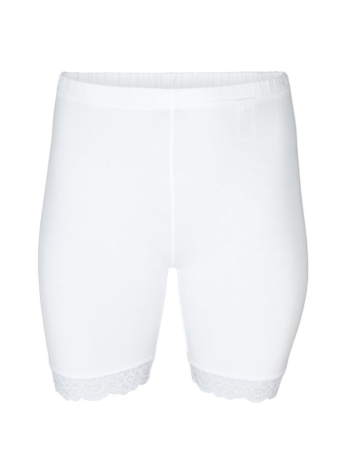 Cykelshorts med blondekant, Hvid, Packshot image number 0