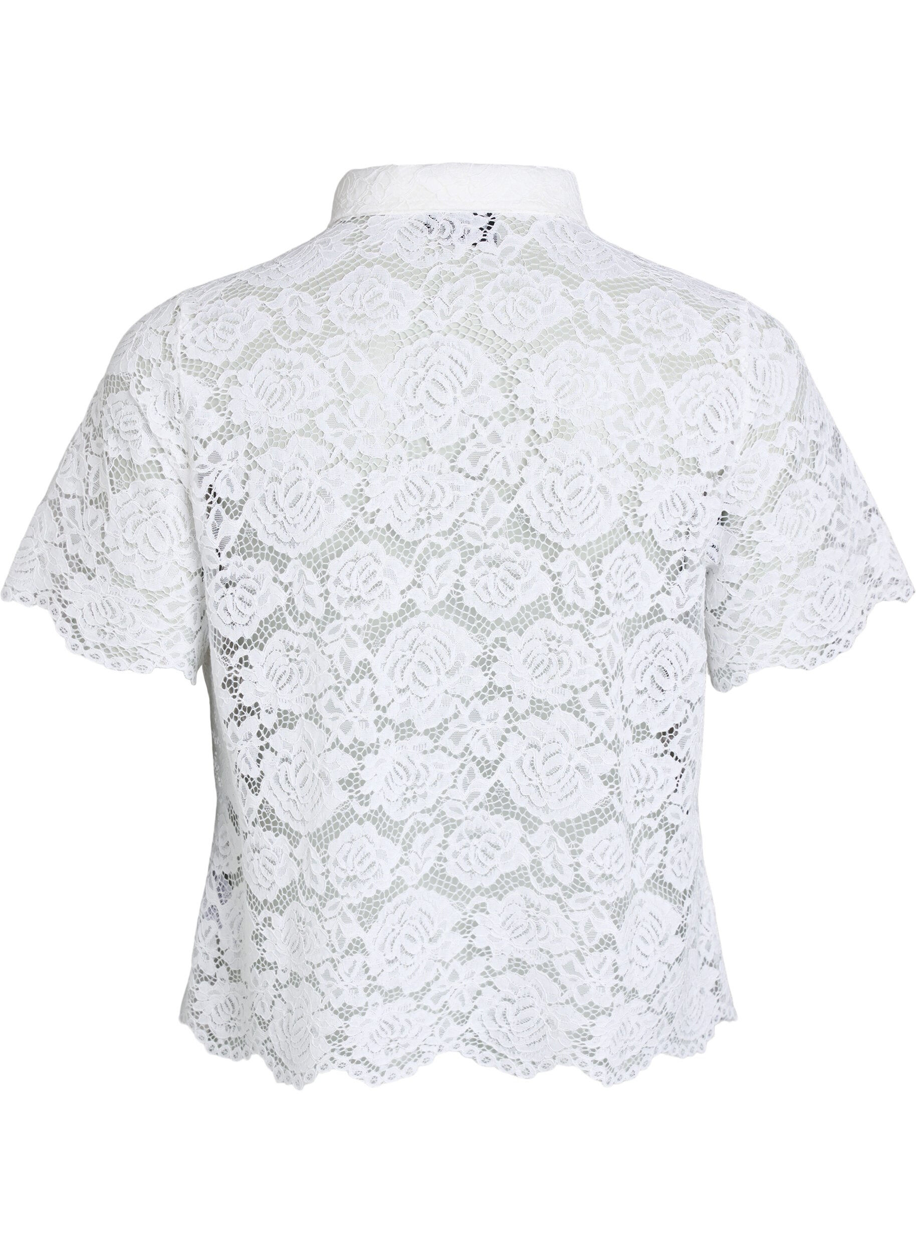 ZizziSkjortebluse i blonde med perleknapper, Hvid, Packshot image number 1