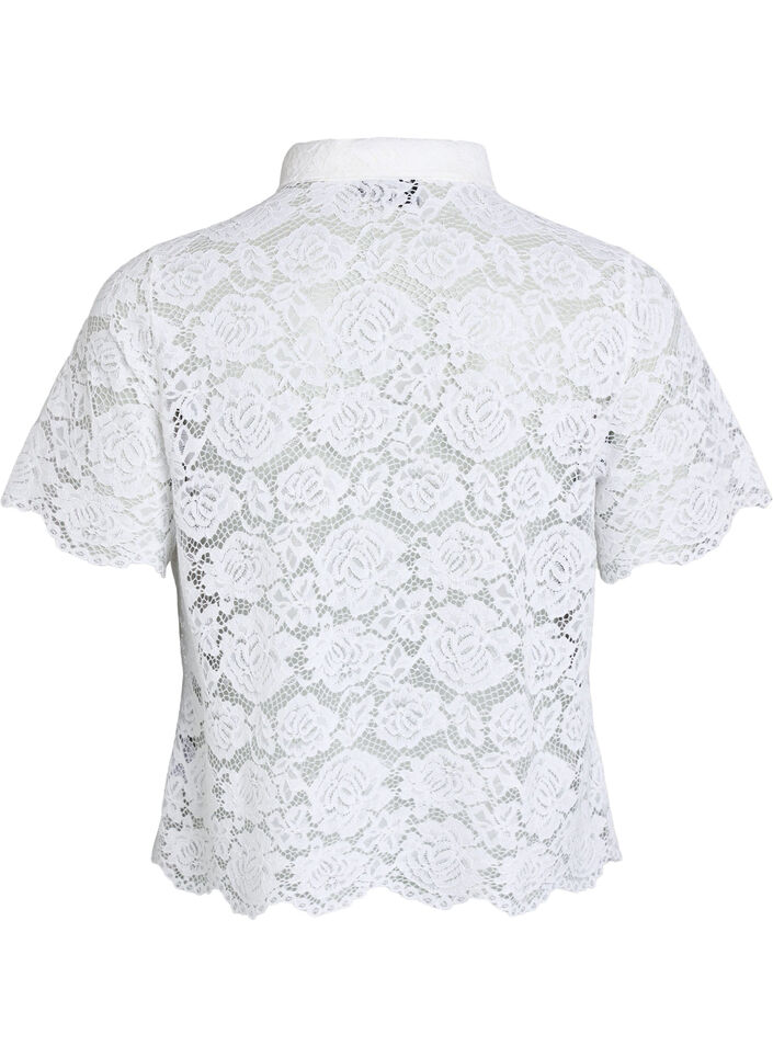 Skjortebluse i blonde med perleknapper, Hvid, Packshot image number 1