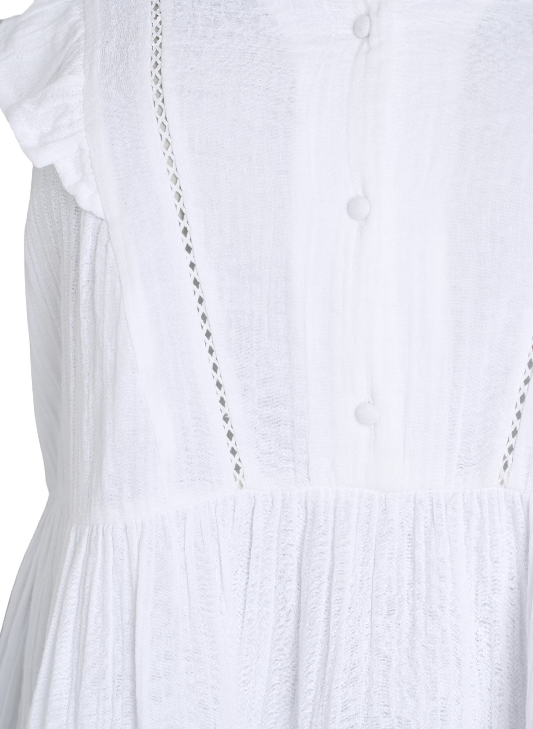 Zizzi&AElig;rmel&oslash;s bluse i bomuldsmusselin med fl&aelig;ser, Hvid, Packshot image number 2