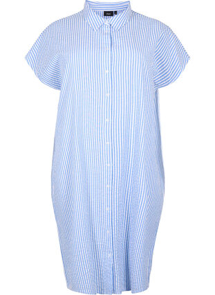 Lang stribet skjorte i bomuld , Light Blue Stripe, Packshot image number 0