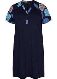 Kortærmet bomulds natkjole med printdetaljer, Blue Flower