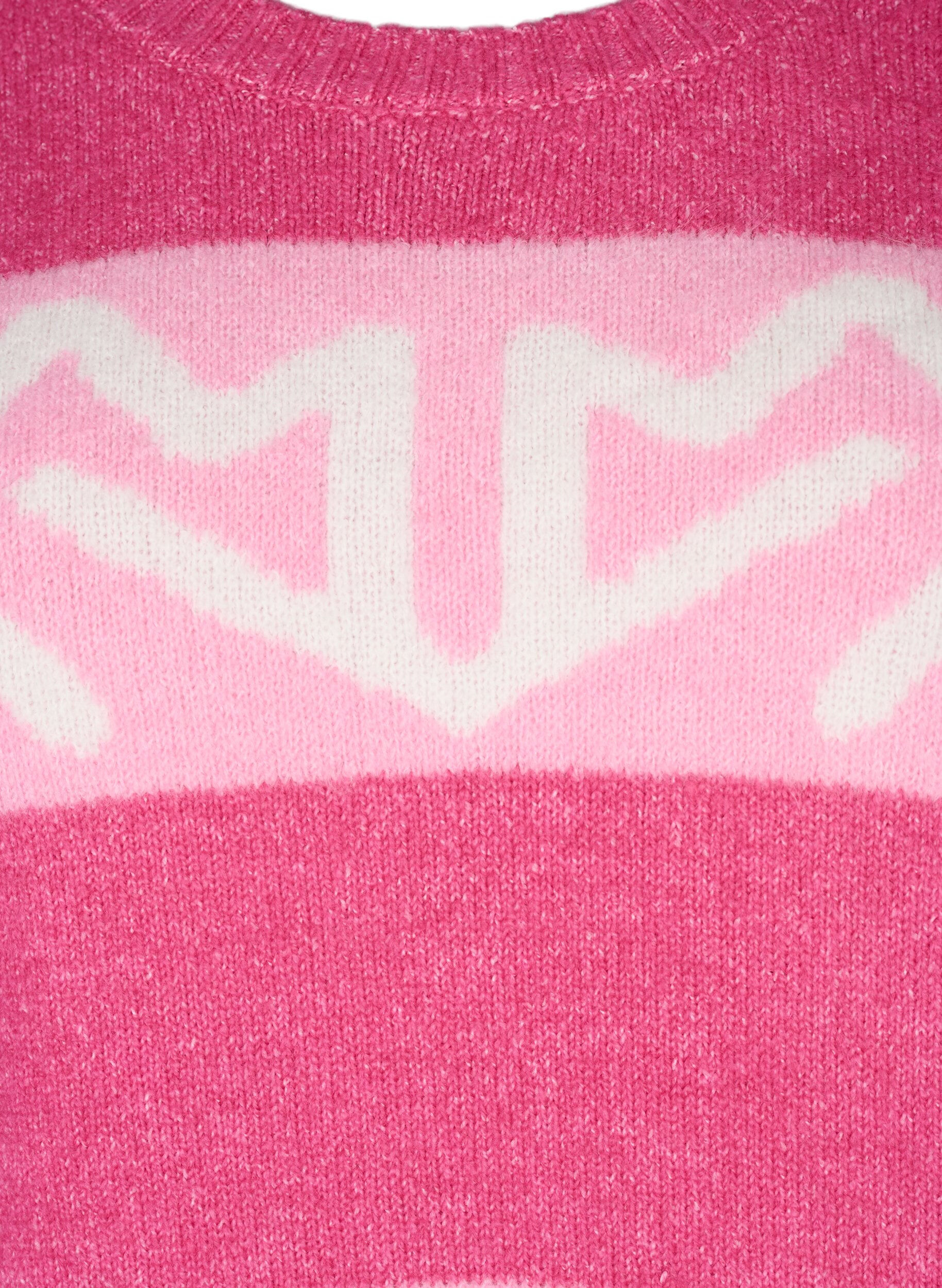 ZizziStribet strikbluse med grafisk m&oslash;nster, Raspberry Rose Comb, Packshot image number 2