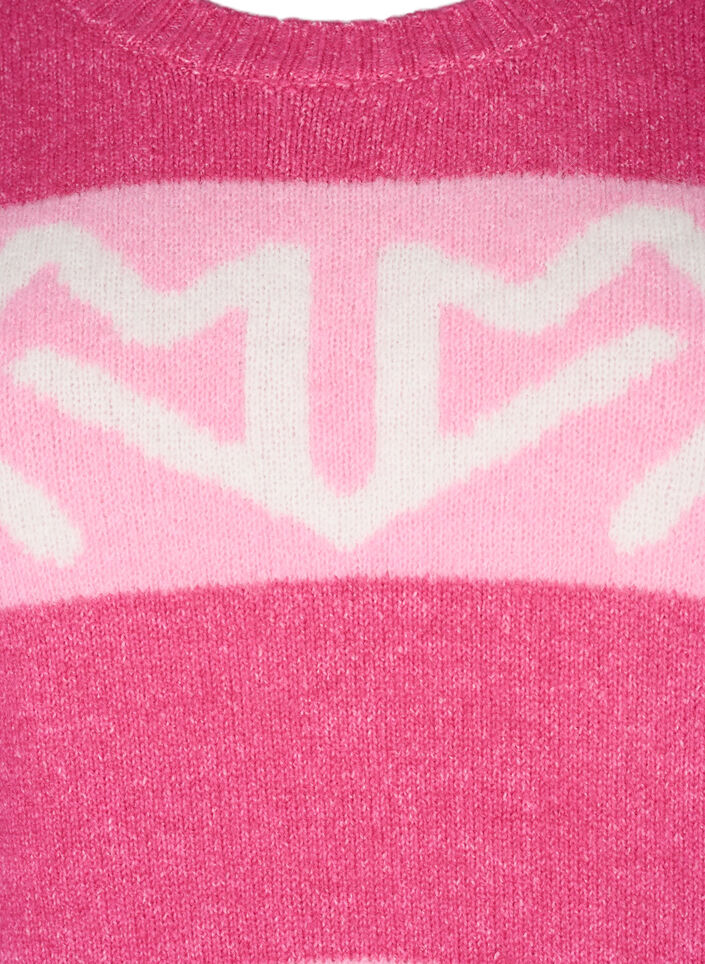 Stribet strikbluse med grafisk mønster, Raspberry Rose Comb, Packshot image number 2