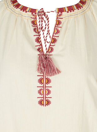 Bomulds bluse med broderi og 3/4 ærmer , Mother Of Pearl, Packshot image number 2