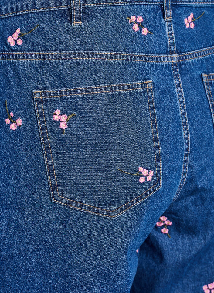 Denim shorts med broderede blomster, Bl&aring;, Packshot image number 3