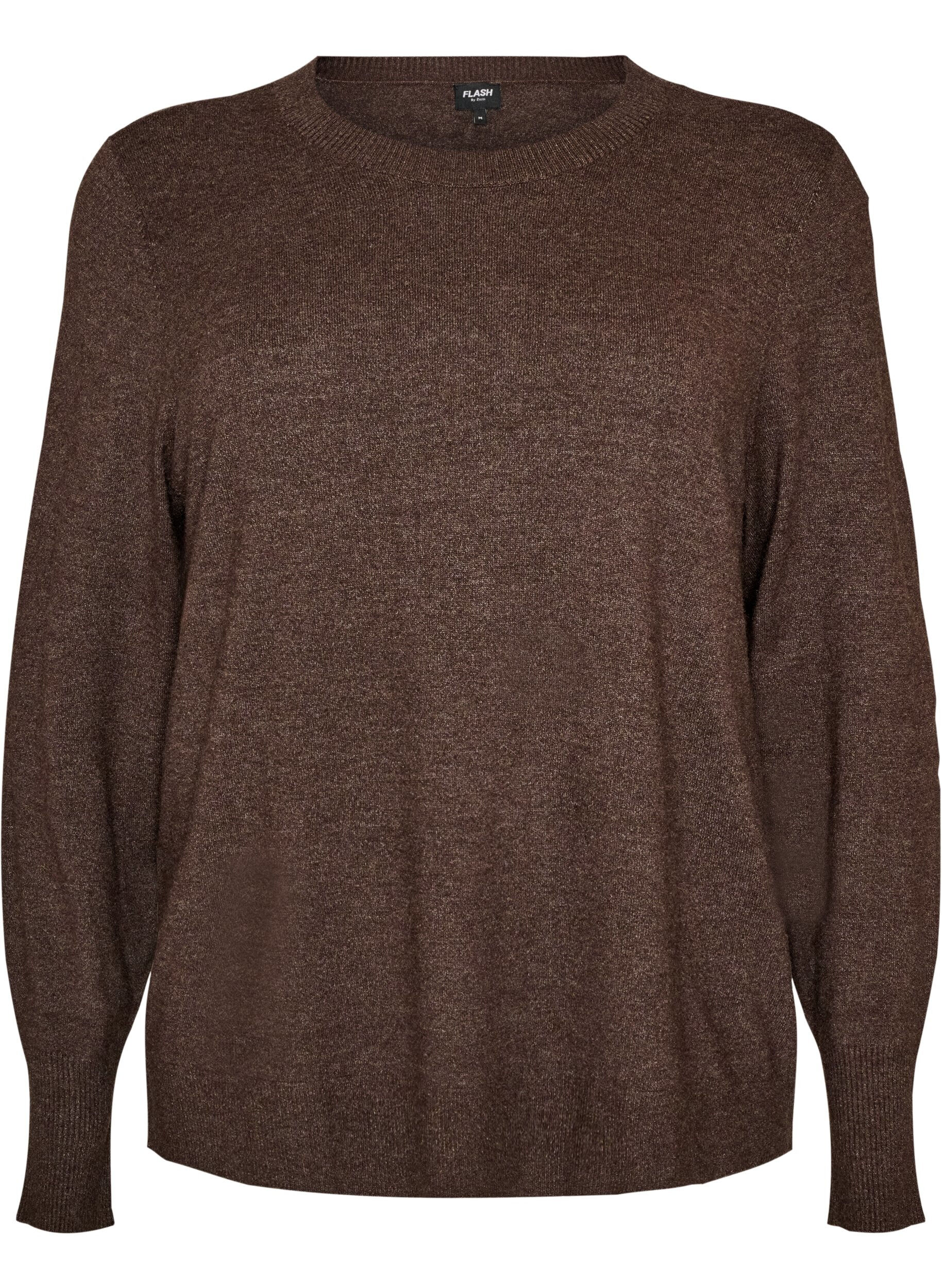 ZizziStrikbluse med rund hals, Brun, Packshot image number 0