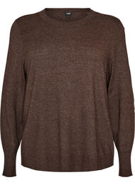 Strikbluse med rund hals, Brun