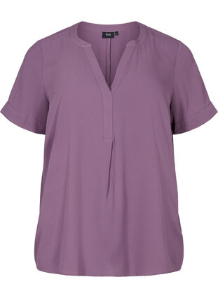 Kortærmet bluse med v-udskæring, Vintage Violet, Packshot image number 0