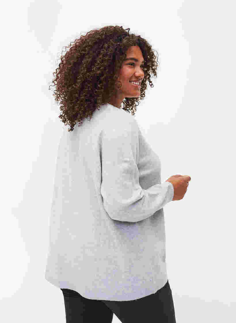Kort meleret strikcardigan med perleknapper, Light Grey Melange, Model image number 1