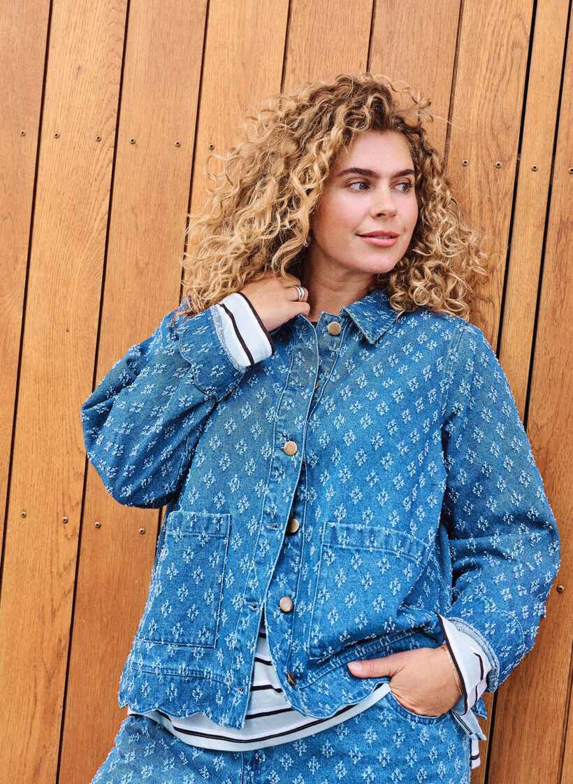 Denimjakke med distressed m&oslash;nster, Bl&aring;, Image image number 0