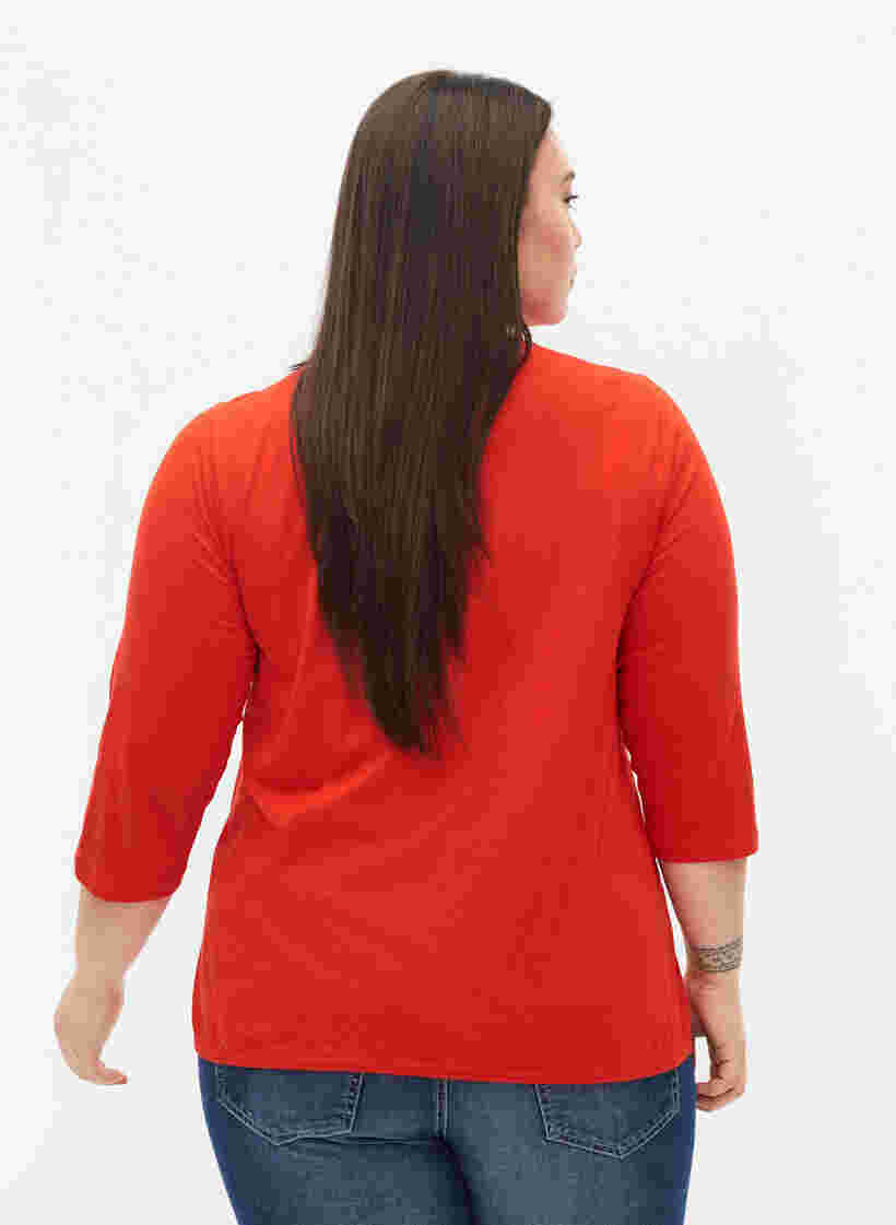 Bomuldsbluse med 3/4 ærmer, Fiery Red, Model image number 1